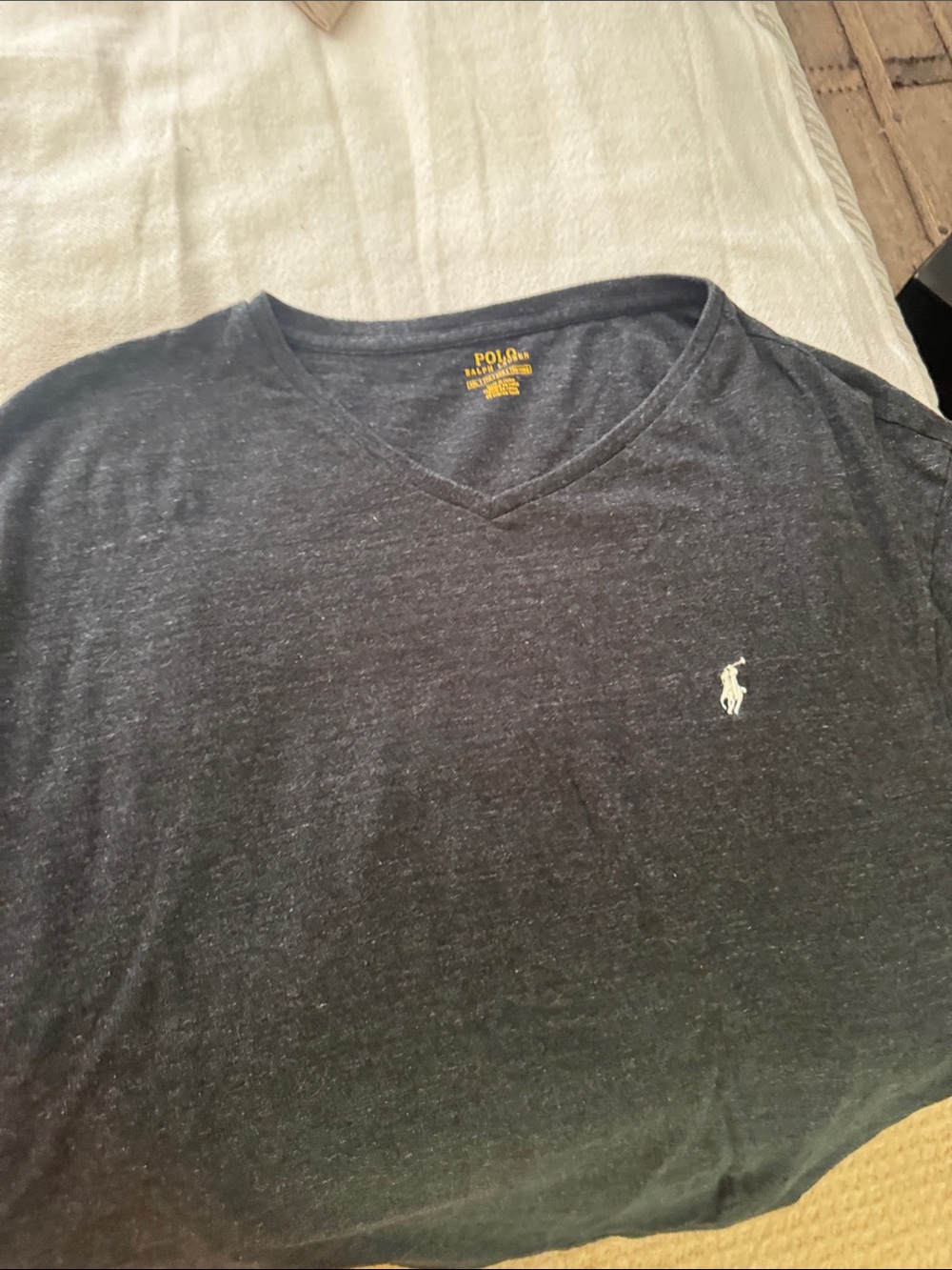 Polo by Ralph Lauren Men's V-Neck Tee in Dark Charcoal with White Pony